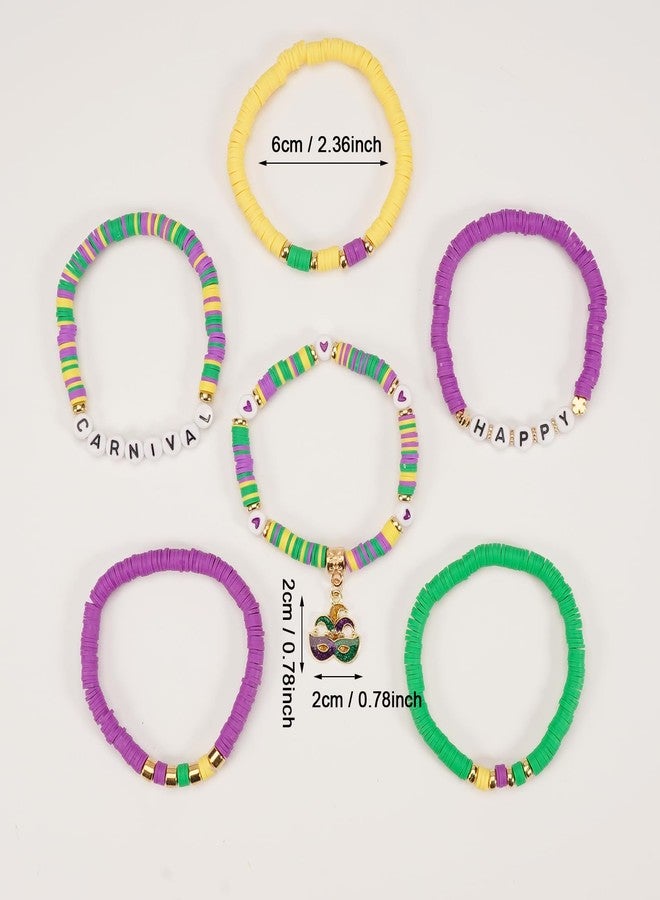 Lonext Vibrant Mardi Gras Bead Bracelets - 7.2" (Pack of 6) - Assorted Colors, Ideal for Festive Parties & Parades - Comfortable Fit, Stunning Design - Image 3